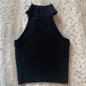 Black ribbed turtleneck crop tank